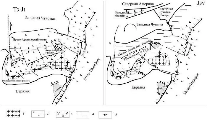 Рис 11 Палеотектонические реконструкции 1 блоки с континентальной корой 2 - фото 143