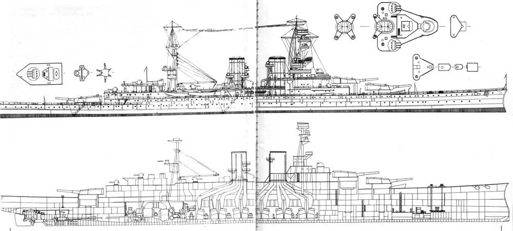 Линейный крейсер u Рипалс 1916 г Наружный вид и продольный разрез На - фото 13