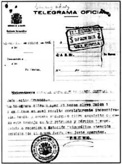 Телеграмма от 27 октября 1936 г начальнику сектора Гэанада республиканцу - фото 52