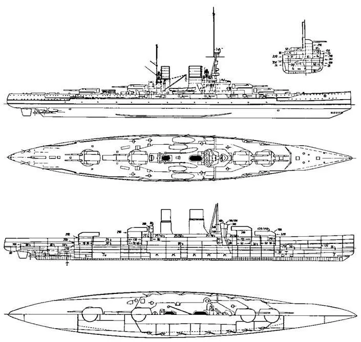 Линейный крейсер Макензен Наружный вид вид сверху продольный разрез и - фото 95