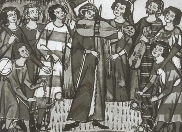 Голиарды Миниатюра Манесского кодекса начала XIV в Фрагмент Ноты для лютни - фото 56