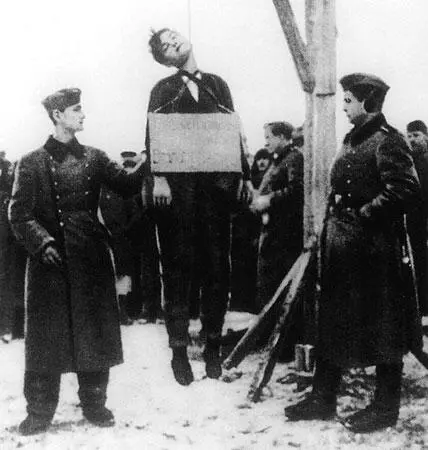 Казнь Зои Космодемьянской На груди девушки плакат с надписью Поджигатель - фото 196