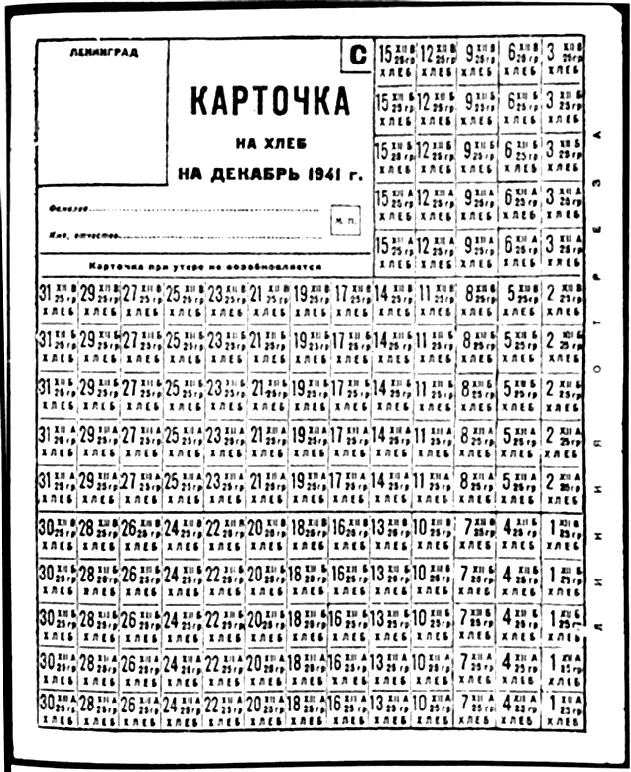 Хлебная карточка на декабрь 1941 года Дневной рацион хлеба составлял в ноябре - фото 92