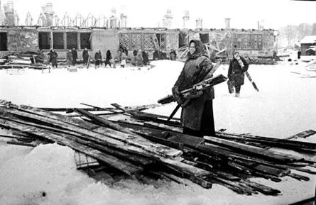 Жители блокадного Ленинграда разбирают на дрова крышу здания Военные действия - фото 265