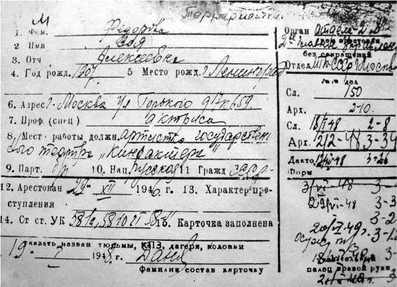 Тюремная карточка Федоровой Зои Алексеевны Бывший начальник медицинской части - фото 47