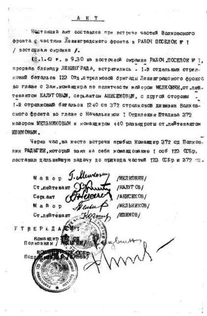 Акт о соединении войск Волховского и Ленинградского фронтов Вечером 18 - фото 427