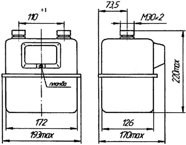 Рис 23Габаритные размеры газового счетчика GALLUS 2000 G4 Таблица 23 - фото 8
