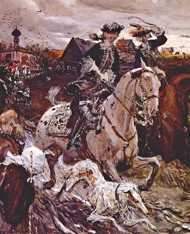 Алексеевич и цесаревна Елизавета Петровна на охоте Художник В А Серов Когда - фото 99