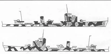 Эскадренный миноносец Ланцеротто Малокелло Март 1943г Схема камуфляжной - фото 36
