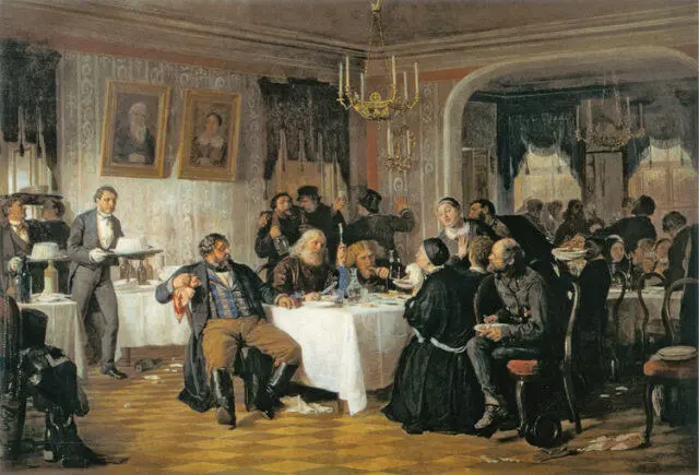 ФИРС ЖУРАВЛЕВ Купеческие поминки 1876 Государственная Третьяковская галерея - фото 207
