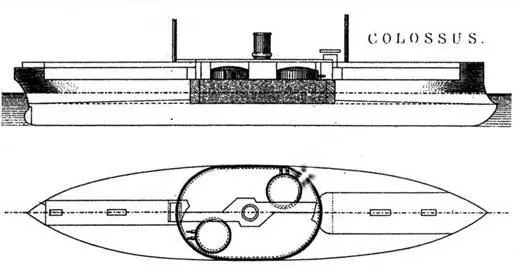 Наружный вид с указанием бронирования и вид сверху броненосца Colossus 1884 - фото 18