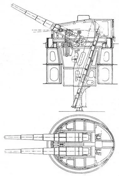Продольный разрез и план башни для 2х 210мм орудий находившихся на вооружении - фото 10