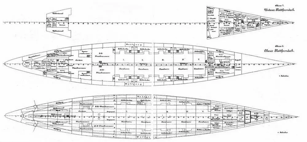 Броненосный крейсер Шарнхорст планы платформ трюма и расположения - фото 7