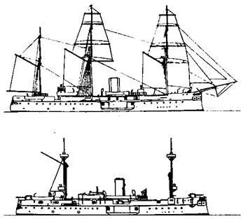 Наружный вид казематированного фрегата Фусо 1878 г вверху и после - фото 6