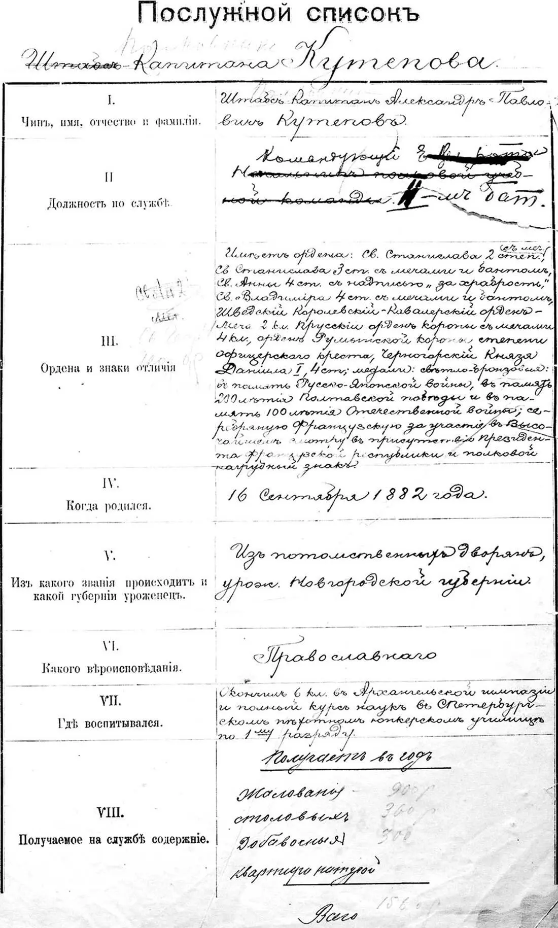 Послужной список полковника А П Кутепова составленный 25 февраля 1917 г - фото 96