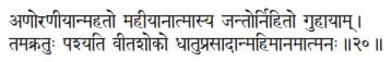 aṇoraṇīyānmahato mahīyānātmāsya jantornihito guhāyām ǀ tamakratuḥ paśyati - фото 86