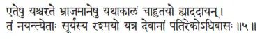 eteṣu yaścarate bhrājamāneṣu yathākālaṁ cāhutayo hyādadāyan ǀ taṁ nayantyetāḥ - фото 171