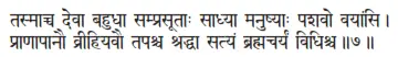 tasmācca devā bahudhā samprasūtāḥ sādhyā manuṣyāḥ paśavo vayāṁsi ǀ prāṇāpānau - фото 186