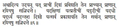 athāditya udayan yat prācīṁ diśaṁ praviśati tena prācyān prāṇān raśmiṣu - фото 242