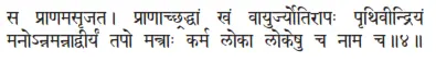 sa prāṇamasṛjata ǀ prāṇācchraddhāṁ khaṁ vāyurjyotirāpaḥ pṛthivīndriyaṁ - фото 299