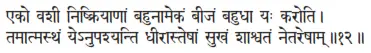 eko vaśī niṣkriyāṇāṁ bahunāmekaṁ bījaṁ bahudhā yaḥ karoti ǀ tamātmasthaṁ - фото 419