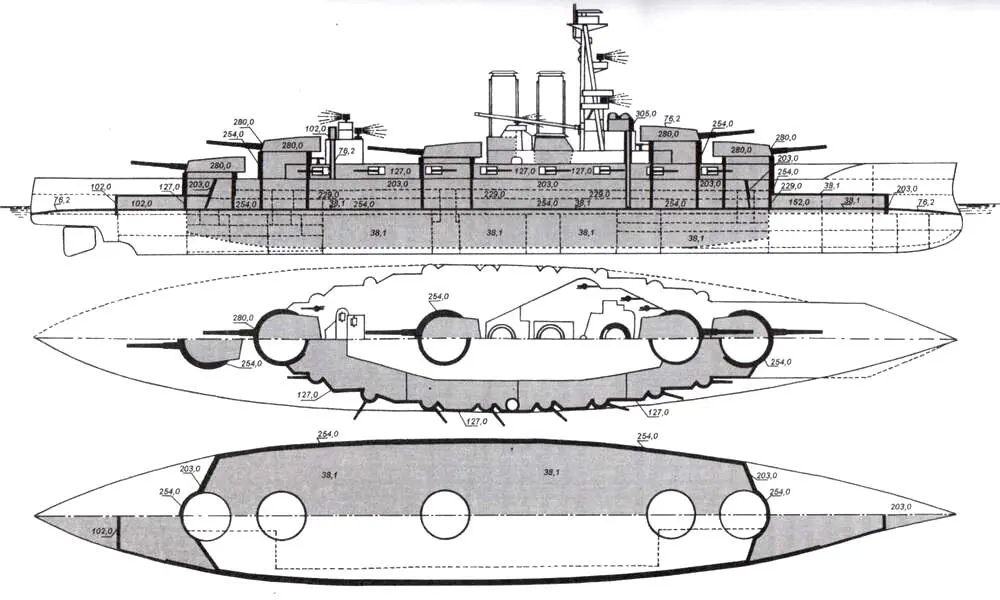 Схема бронирования линейного корабля Эрин Прямой нос был принят для меньшего - фото 2