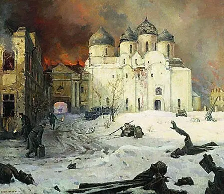 Худ Кукрыниксы Бегство фашистов из Новгорода Судорожно мечутся с факелами - фото 61