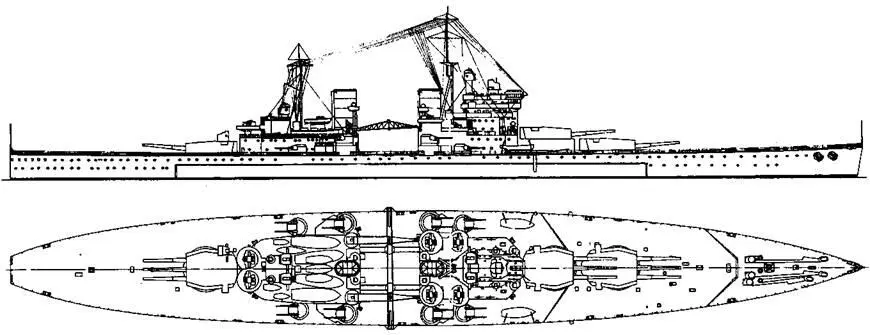 Линейный корабль Лайон Проект 1938 г Наружный вид вид сверху продольный - фото 65