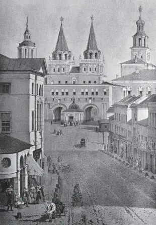 Воскресенские ворота Гравюра А Е Мартынова из Русской старины 1859 г - фото 62