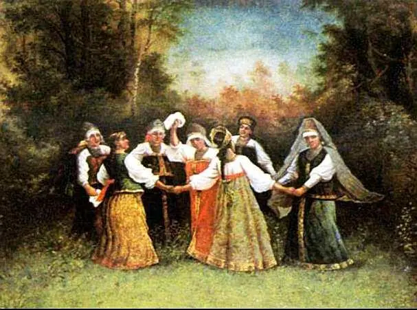 Девушки водили хоровод прославляя бога Белого света Хорса Роспись шкатулки - фото 35