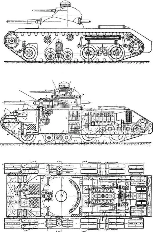 Проект колесногусеничного танка ТА2 вид слева продольный разрез и разрез в - фото 64