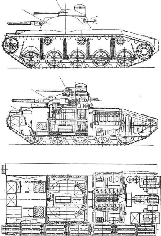 Проект танка TA1 вид слева продольный разрез и разрез в плане копия - фото 65