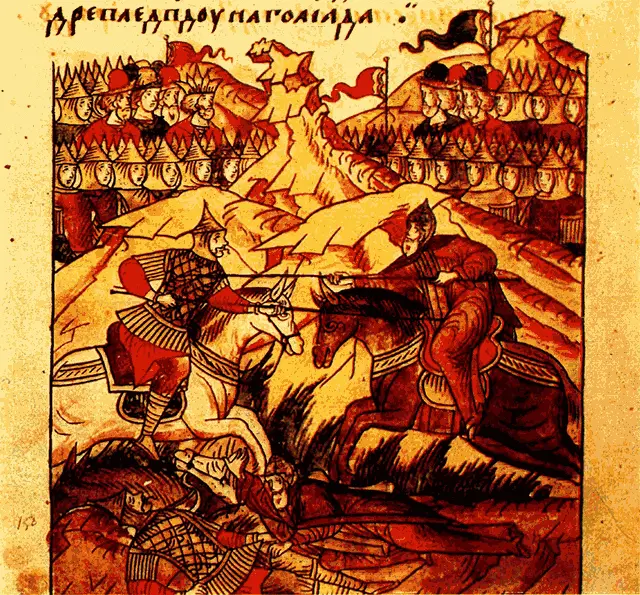 Поединок инока Александра Пересвета с татарским богатырем Слева - фото 163