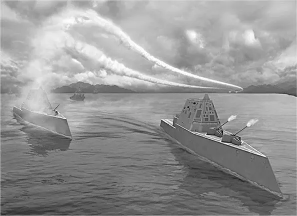 Эскиз строящегося в США эсминца класса DDG1000 Zumwalt Планируется завершить - фото 140
