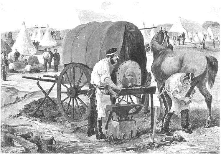 Подковывание лошадей в полевой кузнице 17го уланского 17th Regiment of - фото 85