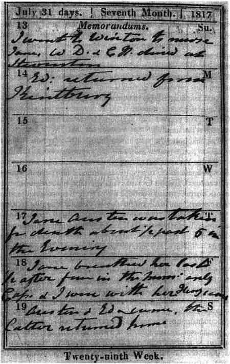 Страница из дневника Мэри Остин Джейн Остин была на пороге смерти 1817 - фото 9