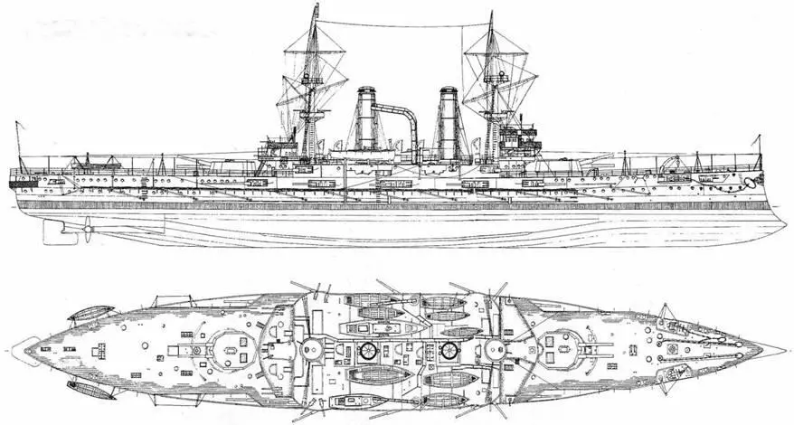 Броненосец Трайомф 1904 г Наружный вид и продольный разрез Длина - фото 63