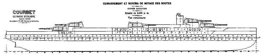 Линейный корабль Курбэ 1914 г Наружный вид правого борта с указанием - фото 19