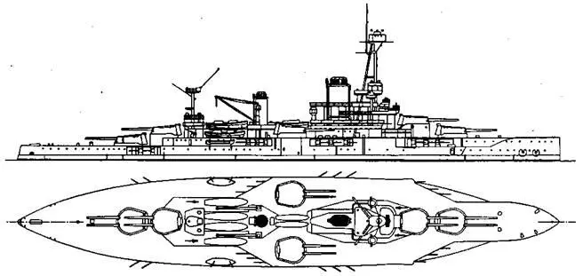 Линейный корабль Курбэ 1925 г Наружный вид и вид сверху Линейный - фото 33