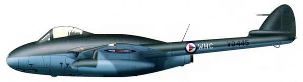 Вампир FB52 ВВС Норвегии авиабаза Гардемоен начало 1950х гг - фото 111