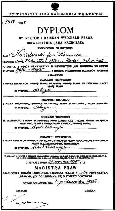 Диплом выданный Яну Козелевскому 8 октября 1935 г Львовским университетом Яна - фото 4