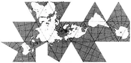 Карта в проекции Димаксион выполненная на основе икосаэдра Пунктиром отмечены - фото 144