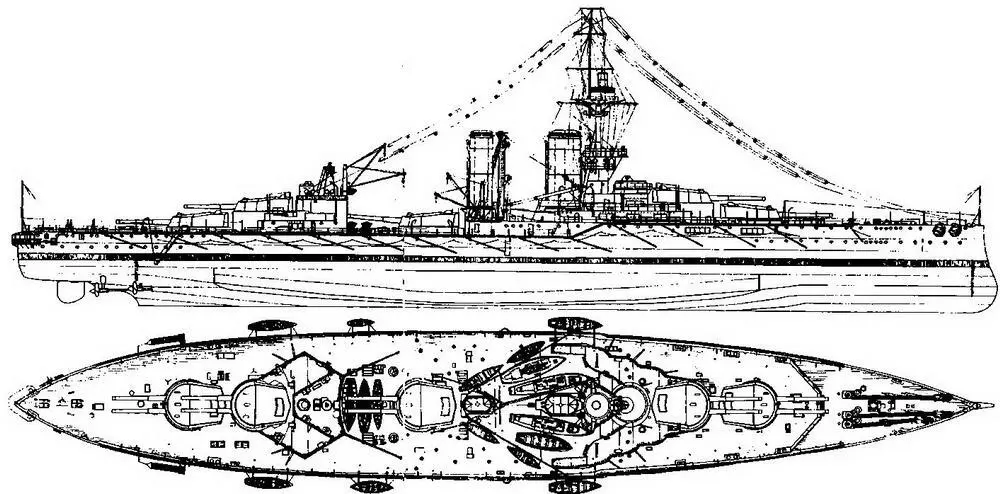 Линейный корабль Одейшес 1914 г Наружный вид и вид сверху Летом 1912 г - фото 58