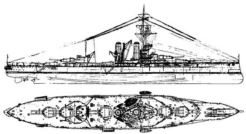 Линейный корабль Айрон Дюк Август 1914 г наружный вид и вид сверху - фото 89