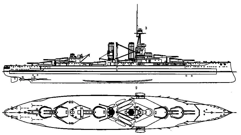 Линейный корабль Айрон Дюк 1916 г наружный вид и вид свержу 1920 г - фото 90