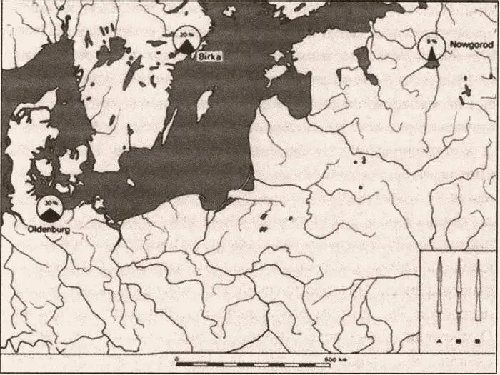 Рис 4 Карта распространения ланцетовидных наконечников стрел в Х в Вслед - фото 5