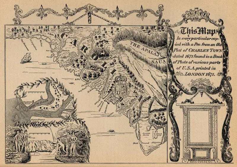 Район порта Чарлстон в Каролине Карта 1671 года С Ле Арди и судном Холла - фото 29