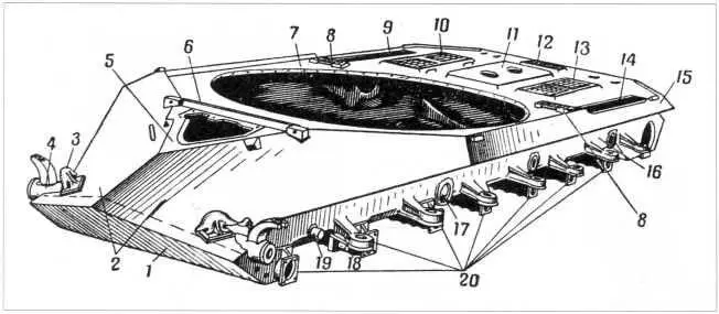 21 Корпус танка Т10 вид спереди 1 нижний наклонный лобовой лист 2 - фото 24