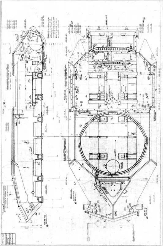 60 Корпус тяжелого танка Т10М продольный разрез и вид в плане фрагмент - фото 63