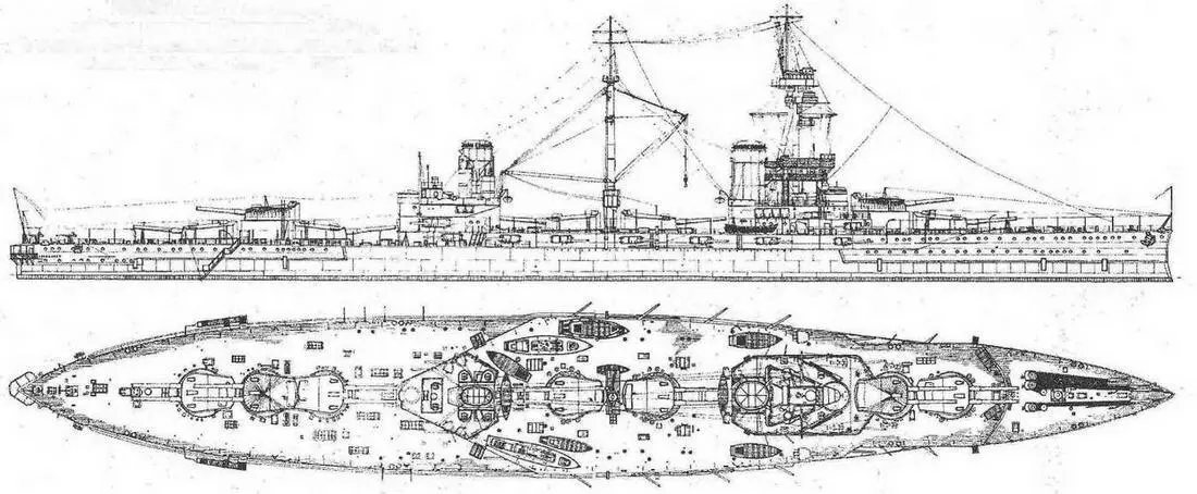 Наружный вид и вид сверху линейного корабля Эджинкорт 1918 г Из книги - фото 20